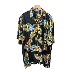 Vtg PURITAN Men's Sz XL 100% Rayon Hawaiian Shirt Black Floral Short Sleeve